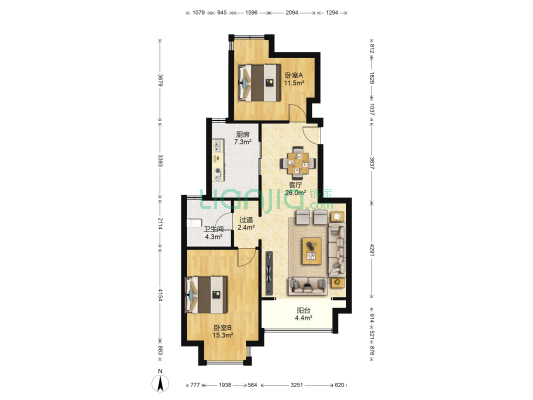 金隅悦城秀悦园 2室1厅1卫 93平方