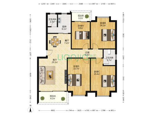 蓉茉大道82号 4室2厅2卫 125平方
