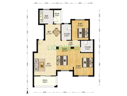 江湾华庭 3室2厅2卫 123平方