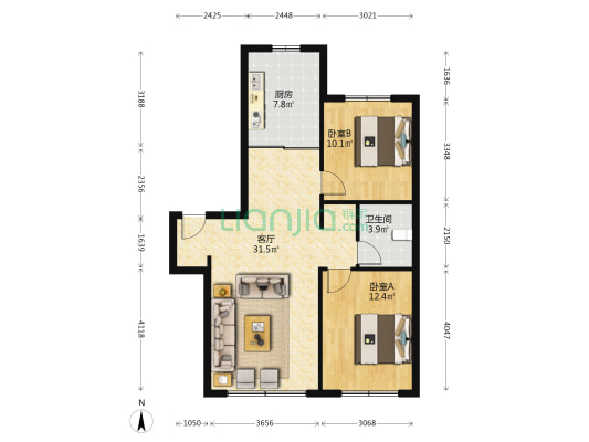 嘉惠喜山 2室1厅1卫 92平方
