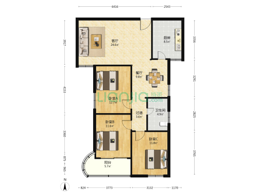 河南省新华书店家属院 3室2厅1卫 113平方