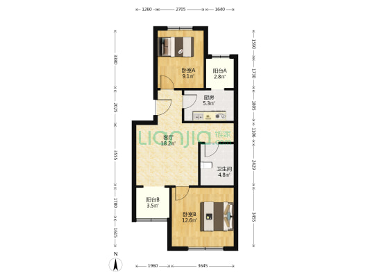 盛怡园 2室1厅1卫 73平方