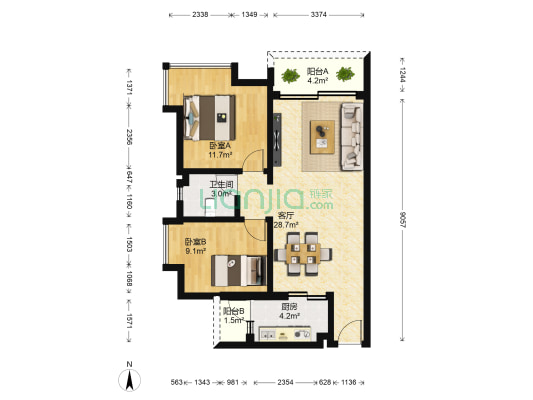 祥圣华苑 2室1厅1卫 77平方
