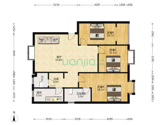 信用联社南区 3室1厅2卫 111平方