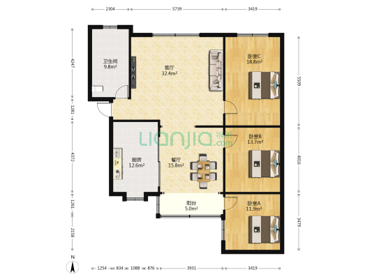 五三大道37号 3室2厅1卫 125平方