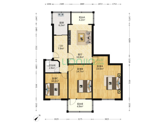 外化成五里墩一巷9号 3室1厅1卫 95平方