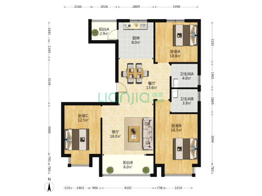 德润棠悦 3室2厅2卫 127平方