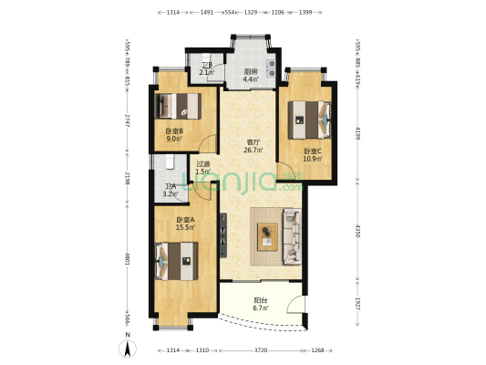 德豪花苑 3室1厅2卫 93平方