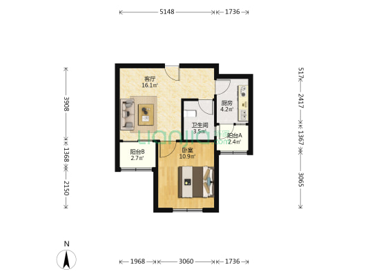 永康城和康苑 1室1厅1卫 58平方