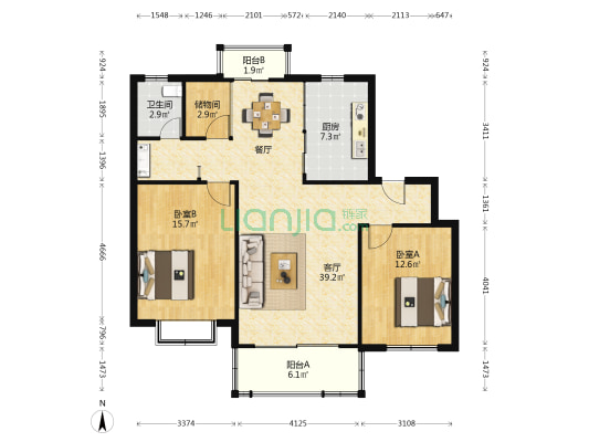 银叶苑 2室1厅1卫 103平方