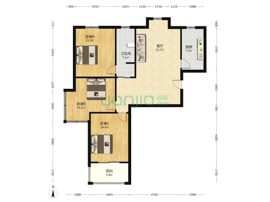 怡美家园二期 3室1厅1卫 123平方