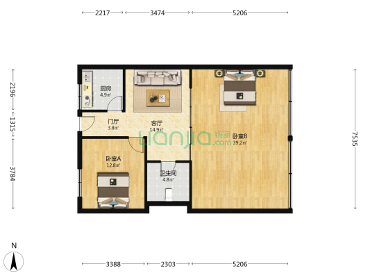 藝崋大厦 2室1厅1卫 117平方