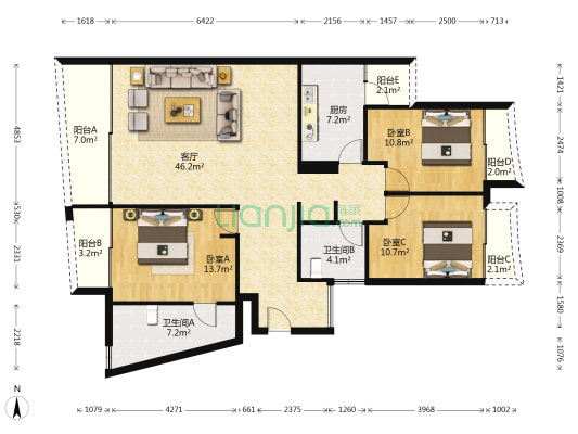 花城苑 3室1厅2卫 150平方