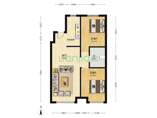 中车·共享城 2室1厅1卫 86平方