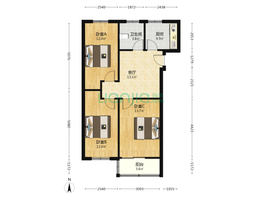 天长路市容委宿舍 3室1厅1卫 79平方