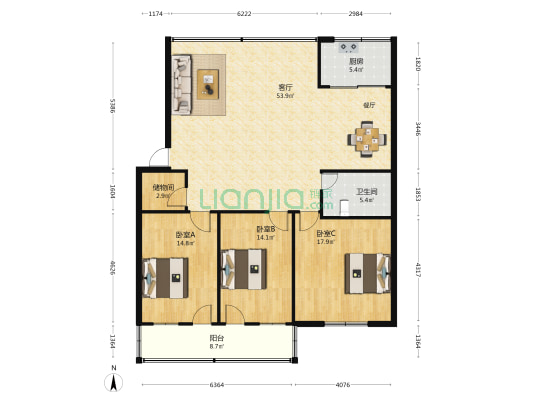 前屿村 3室1厅1卫 134平方