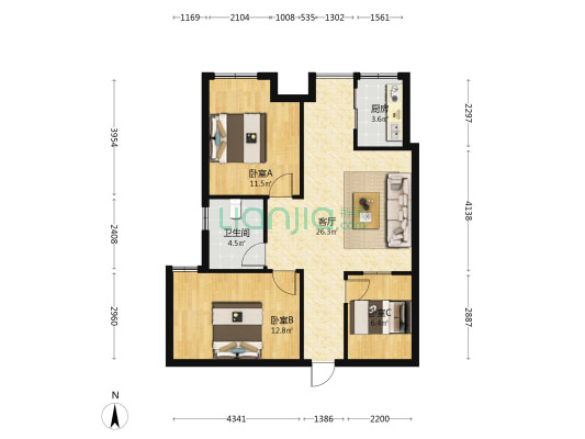 蔚蓝生活广场 3室1厅1卫 101平方