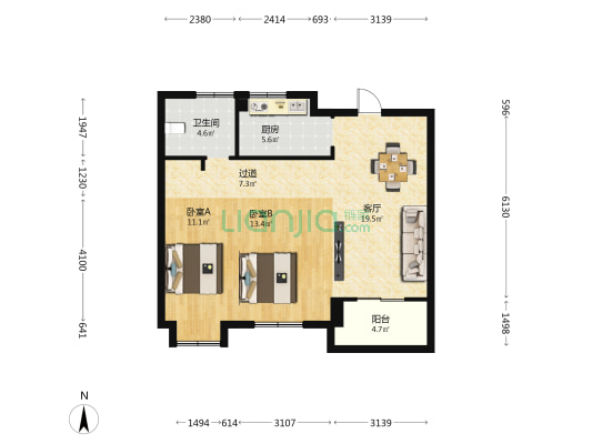 锦文佳苑 2室1厅1卫 90平方