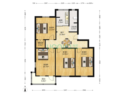 西流湾8号小区 4室1厅1卫 106平方