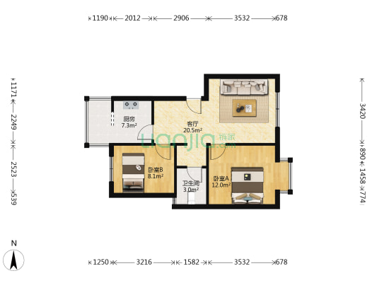 沙南大道A区 2室1厅1卫 60平方