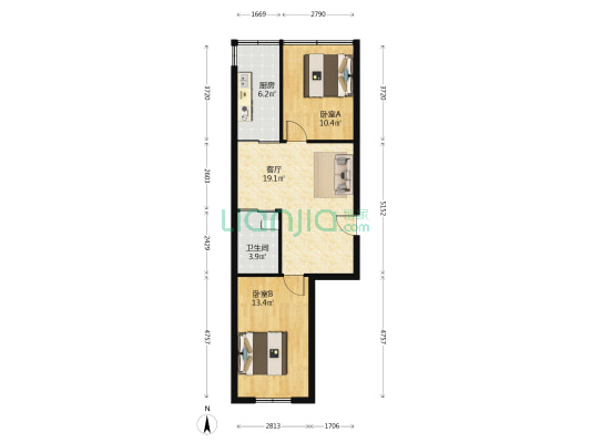 凌空二街 2室1厅1卫 65平方
