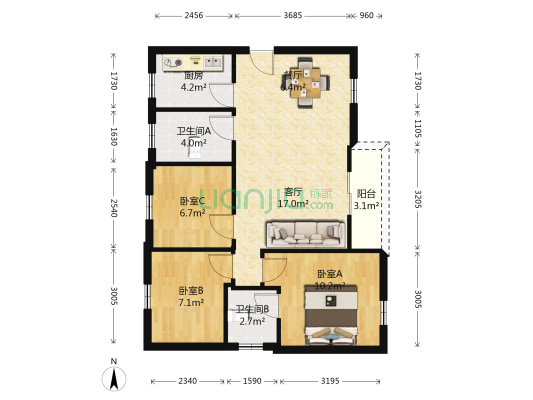 星晨花园五期-八期 3室2厅2卫 76平方