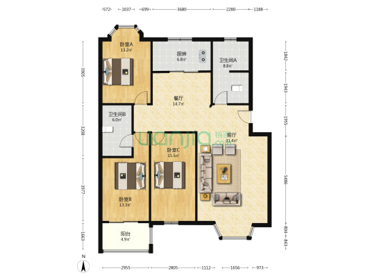 德信公园旁 名流洋房 精装修拎包入住 带地下室-户型图