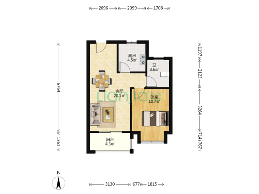 新港家园 1室1厅1卫 62平方