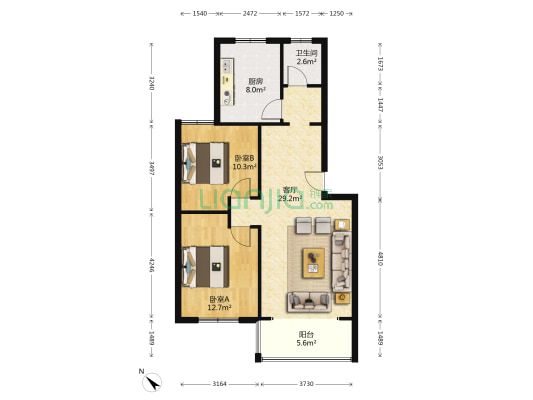 平景苑西区 2室1厅1卫 86平方