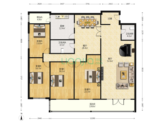 市城关区支行家属楼（武都路） 4室2厅2卫 220平方