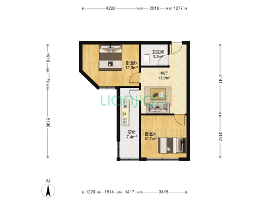 金山水岸B区 2室1厅1卫 60平方