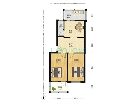 山大北路55号 2室1厅1卫 75平方