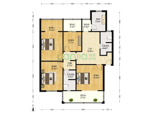 一环路南三段51号 4室0厅2卫 116平方