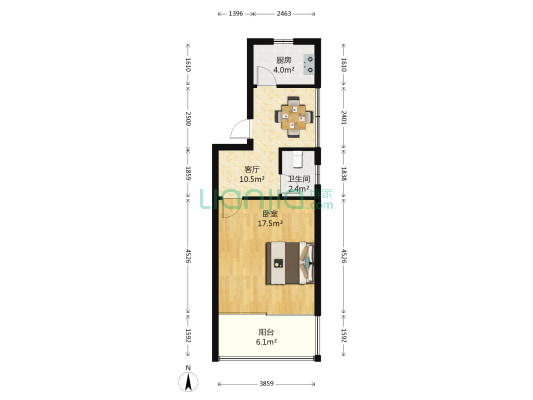 名都先锋花园 1室1厅1卫 50平方