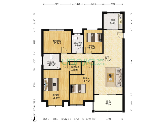 橄榄岛花苑 3室1厅2卫 125平方