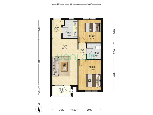 霸州温泉新都孔雀城榕园 2室1厅1卫 77平方