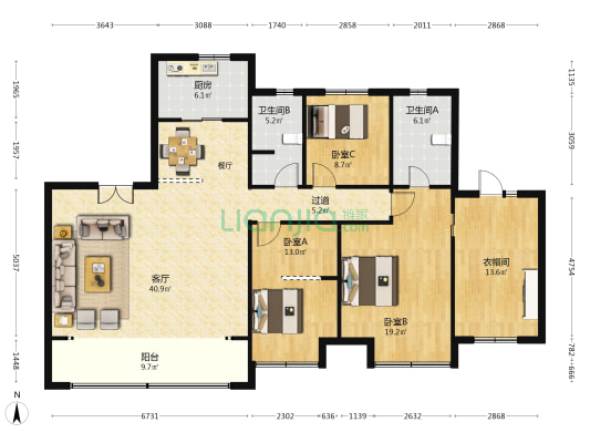 银盛泰博观一品 3室1厅2卫 159平方