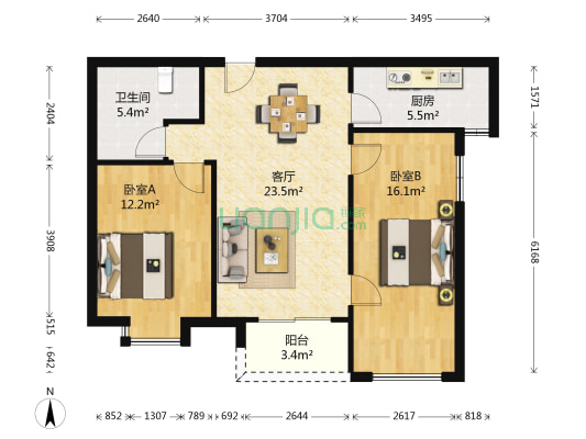万科城市之光北区 2室1厅1卫 90平方