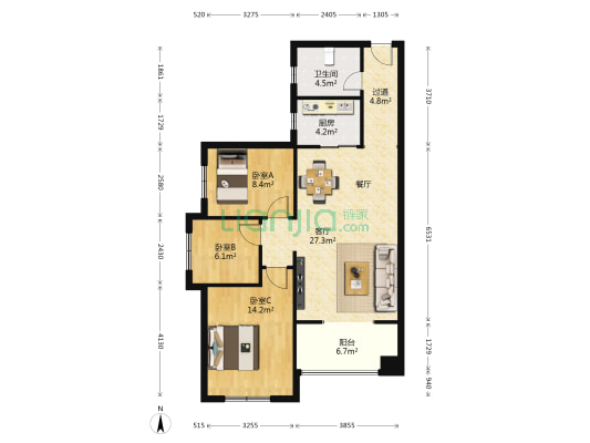 馨悦茗园 3室1厅1卫 98平方