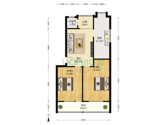 焦家台工行家属院 2室1厅1卫 81平方