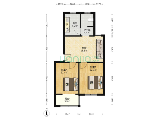 粮食局宿舍楼 2室1厅1卫 68平方