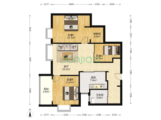 弘燕名居 3室1厅1卫 109平方