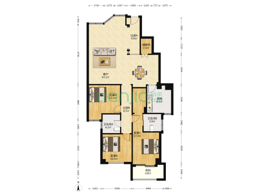 香江丽苑 3室1厅2卫 157平方