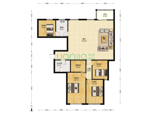 亚华大厦 4室1厅1卫 162平方