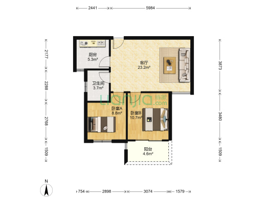 合郢花园 2室1厅1卫 73平方