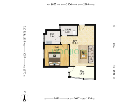 正顺花园 1室1厅1卫 50平方