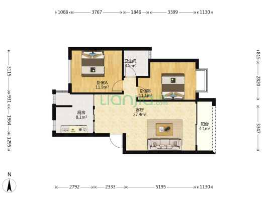 香榭枫林 2室1厅1卫 80平方