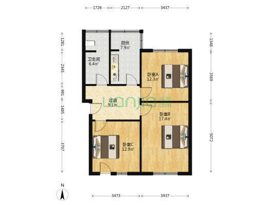 地铁局小区 3室0厅1卫 83平方