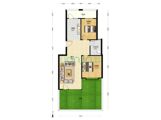 观海听涛 2室1厅1卫 92平方