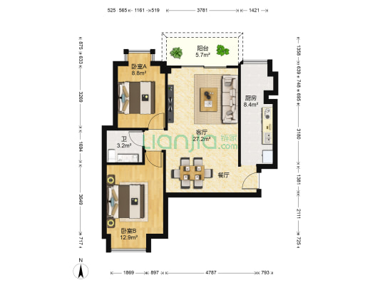 融昌·邕江银座 2室1厅1卫 87平方